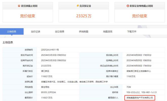 嘉信地产11.66亿摘得长沙纯住地块，洋湖将新增一线江景项目