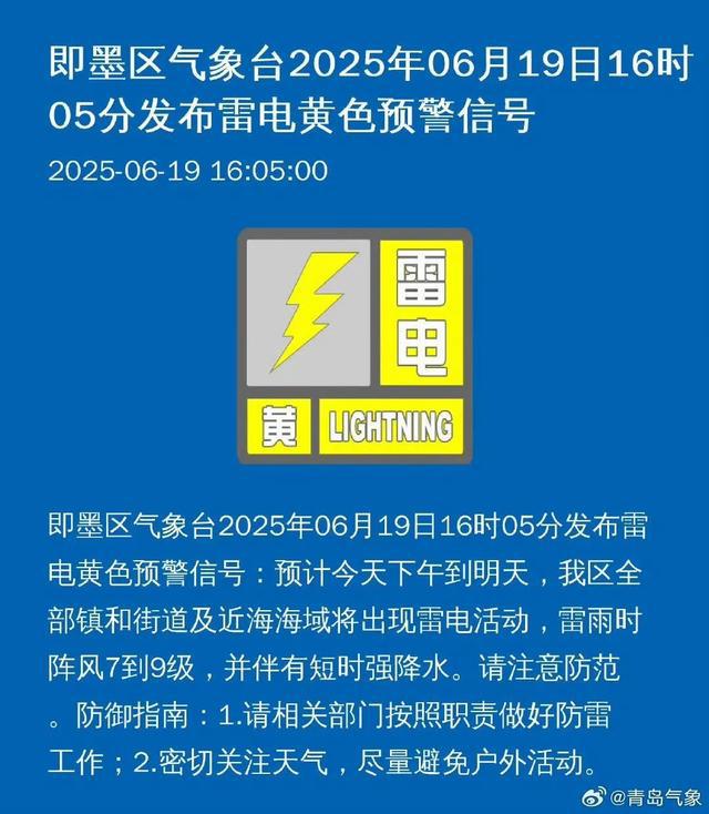 下班赶紧回家！青岛将迎短时强降水、雷电和雷雨阵风！多区发布最新预警信号→