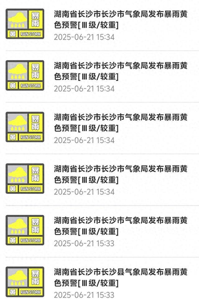 长沙发布暴雨黄色预警，城区多地致灾风险较高
