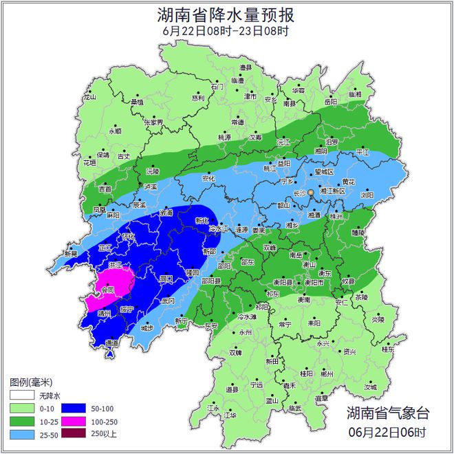 今明两天湘中局地有大暴雨，怀化中部、邵阳西部局地大暴雨
