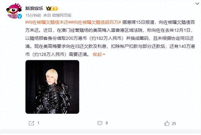 向佐被曝欠百万赌债