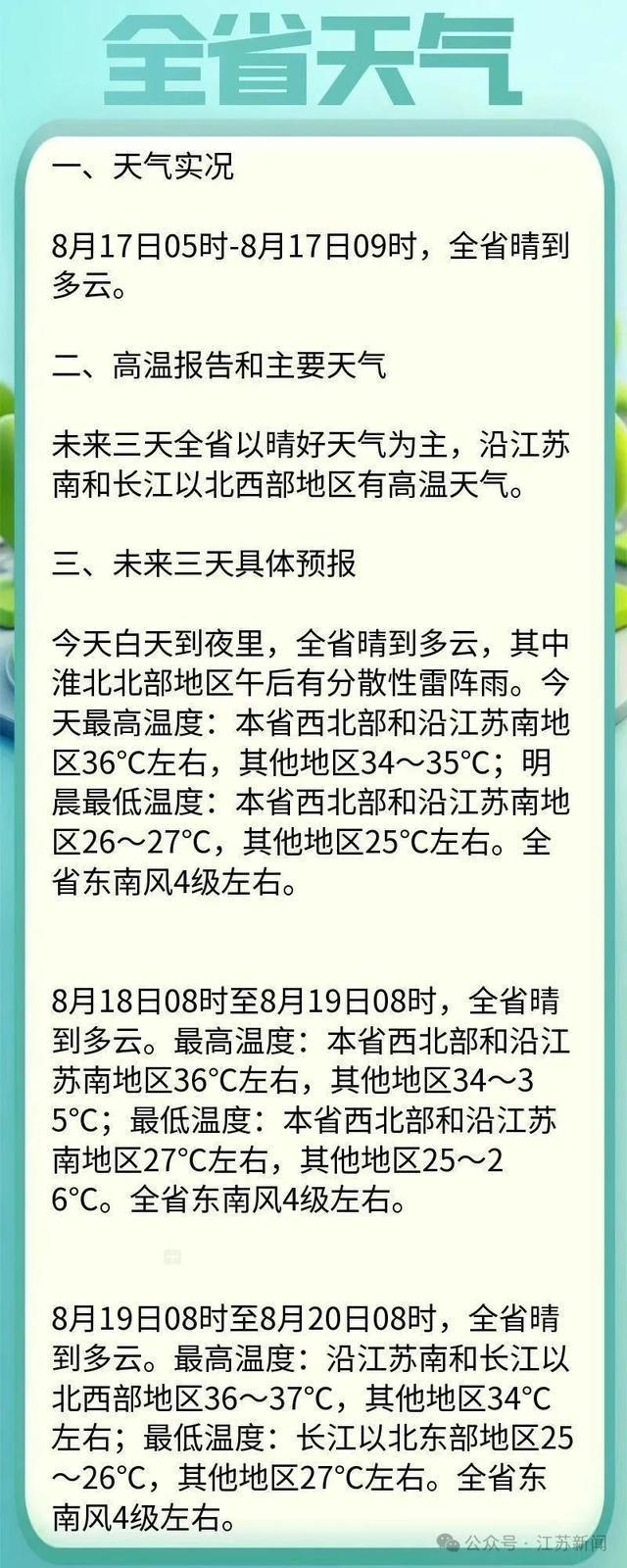 江苏最新预警：南京、无锡、徐州、常州、苏州、南通、淮安、扬州、镇江、泰州、宿迁注意！