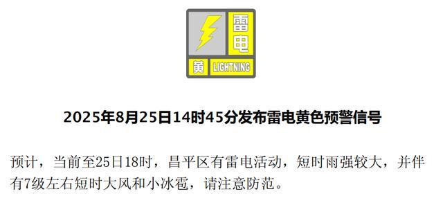 北京四区发布雷电黄色预警，延庆区发布大风蓝色预警——